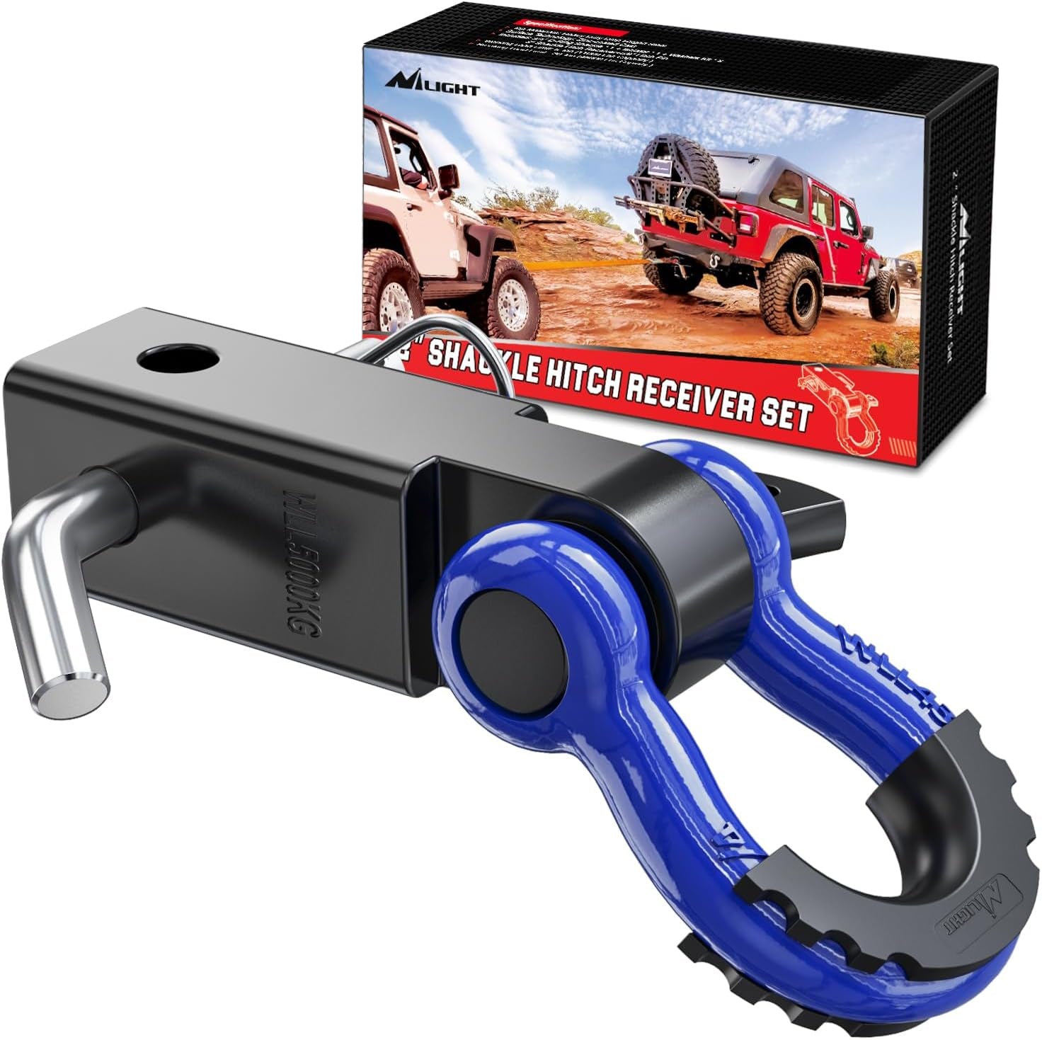 Nilight Shackle Hitch Receiver 2Inch 45000 Lbs Breaking Strength 3/4" D Ring Trailer Pin Heavy Duty Solid Recovery Towing Kit for Trucks Jeeps Off-Road