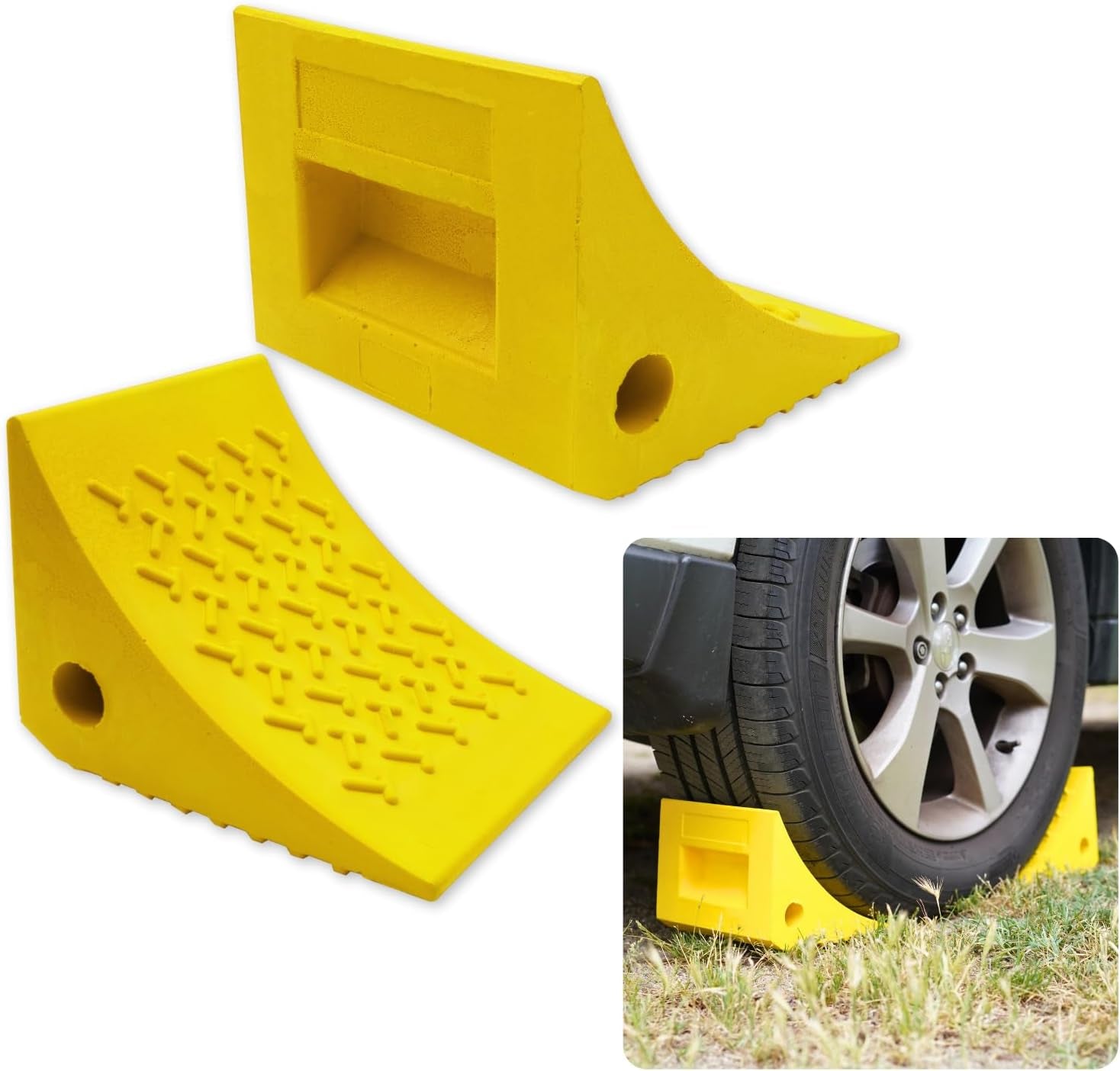 SECURITYMAN Heavy Duty Wheel Chocks (2 Pack) - Durable, Non-Slip, Solid Rubber Wheel Chocks for Boat Trailers, RV, Truck, Camper - Perfect on All Surfaces and in All Weather - Orange…