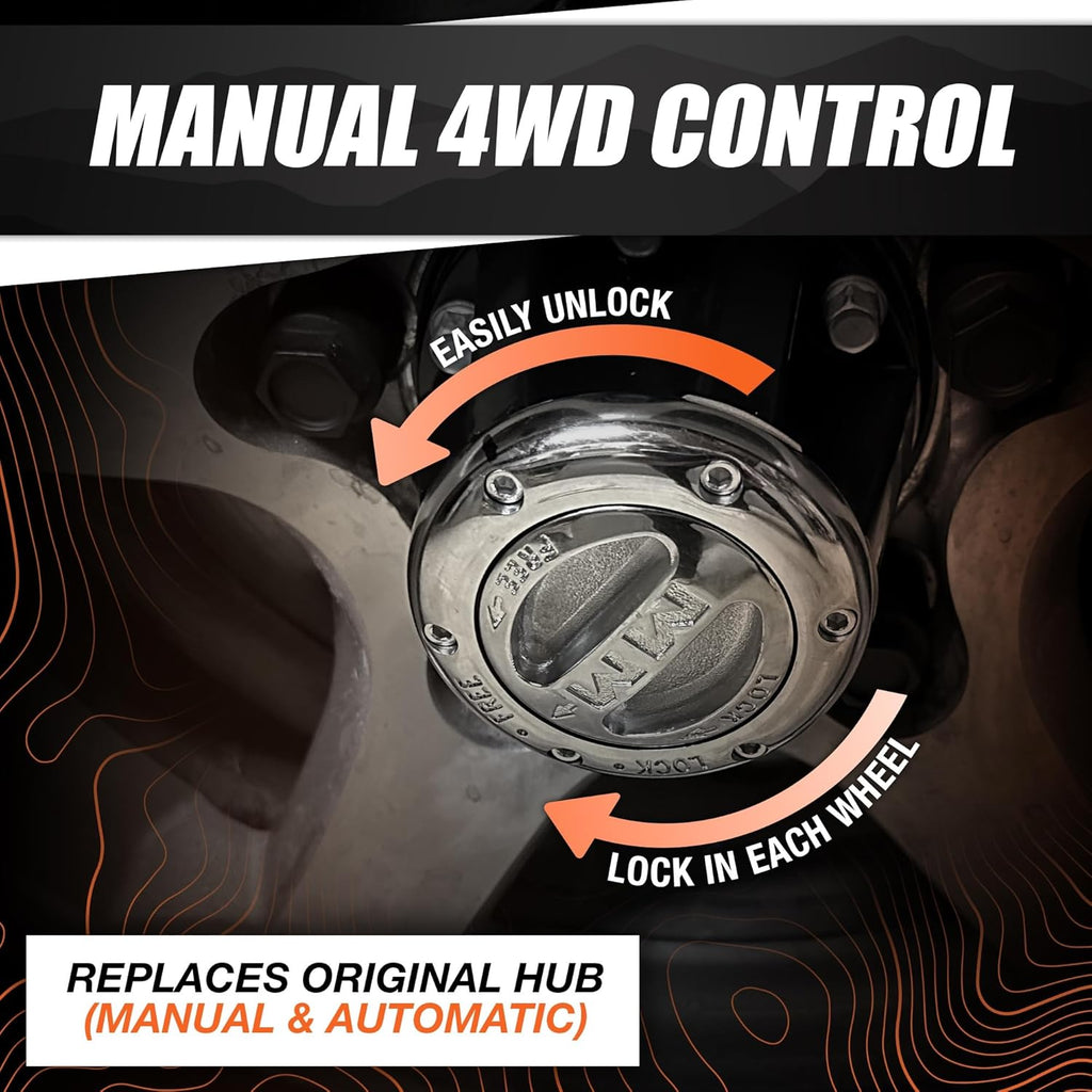104 Pair of Premium Manual Locking Hubs Fits 1982-1996 F150 & Bronco | Requires Conversion Kit | Replaces Original Equipment Manual and Automatic Hubs | Includes Hardware