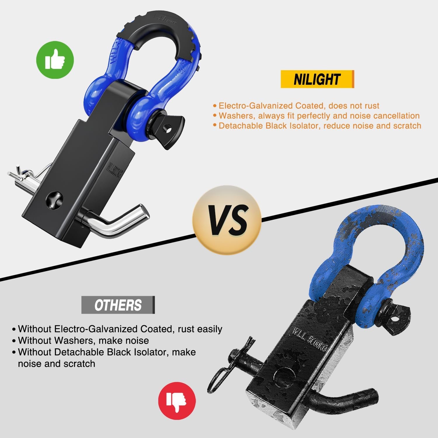 Nilight Shackle Hitch Receiver 2Inch 45000 Lbs Breaking Strength 3/4" D Ring Trailer Pin Heavy Duty Solid Recovery Towing Kit for Trucks Jeeps Off-Road