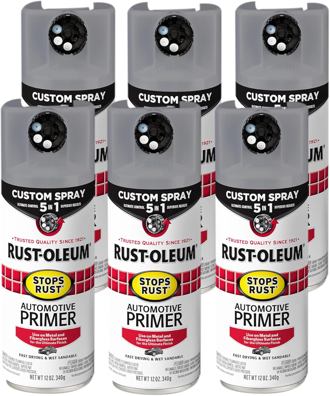 Rust-Oleum 2081830-6PK Stops Rust Automotive Primer Spray, 12 Oz, Flat Light Gray, 6 Pack