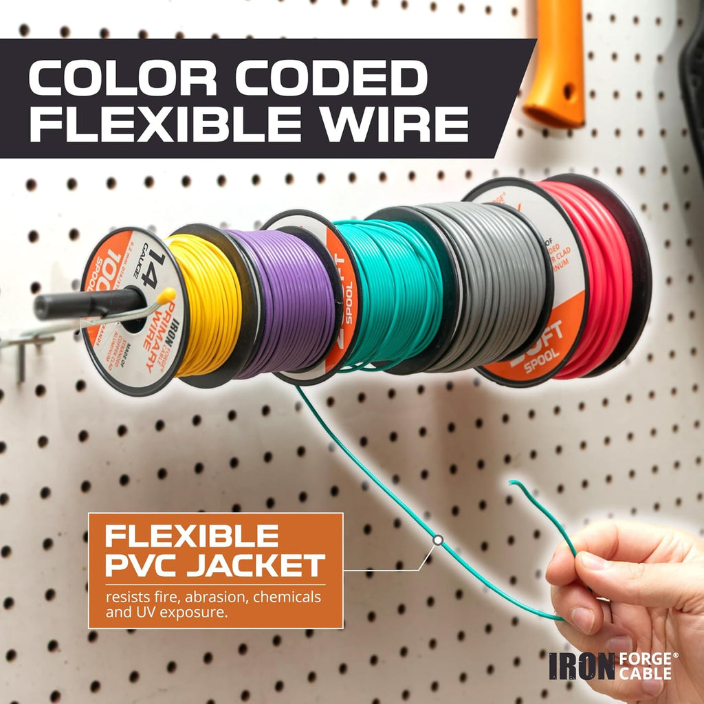 1000 Ft 14 Gauge Primary Automotive Wire - 10 Roll Assortment Pack - 100 Ft of Copper Clad Aluminum Wire per Roll - for Home or Automotive