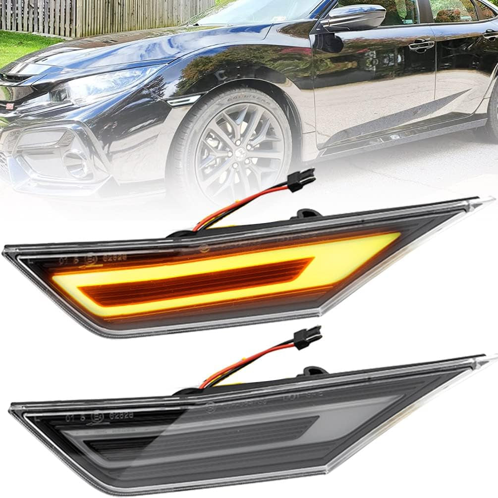 LED Civic Side Marker Lights Replacement for 2016-2022 H.Onda Civic Sedan Coupe Hatchback Amber LED DRL Parking Position Lamp Sidelights Driving Marker Signal Indicator Lights OEM H02551127N