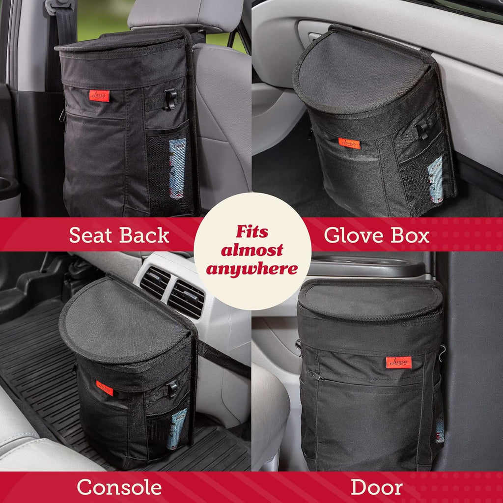 Car Trash Can - 2.5-Gallon, Black, round - Leak-Proof & Spill-Proof Lid & Waterproof Removable Liner - Hanging Car Trash Bin & Organizer for SUV, Truck & Minivan