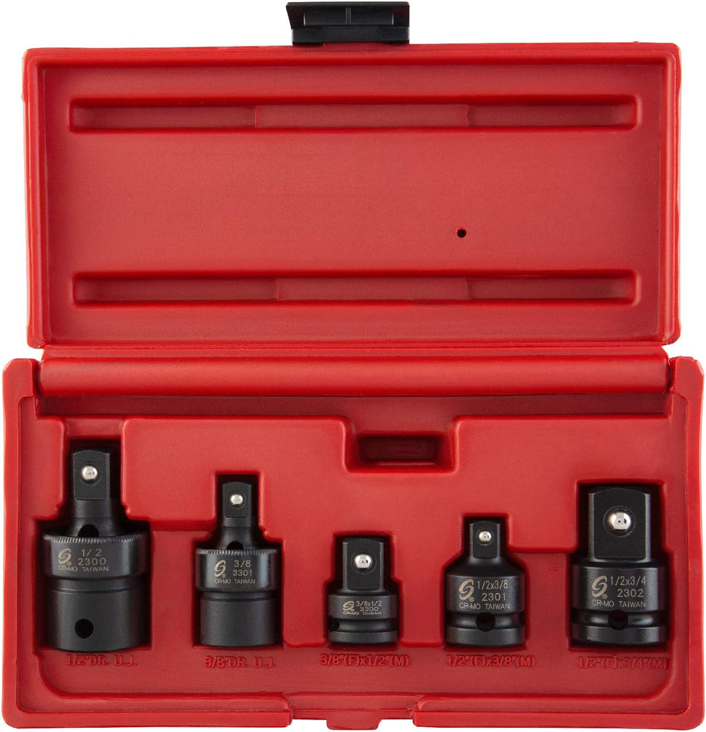 SUNEX TOOLS 3305 5 Pc. 3/8" & 1/2" Dr. Adapter and Universal Joint Impact Set