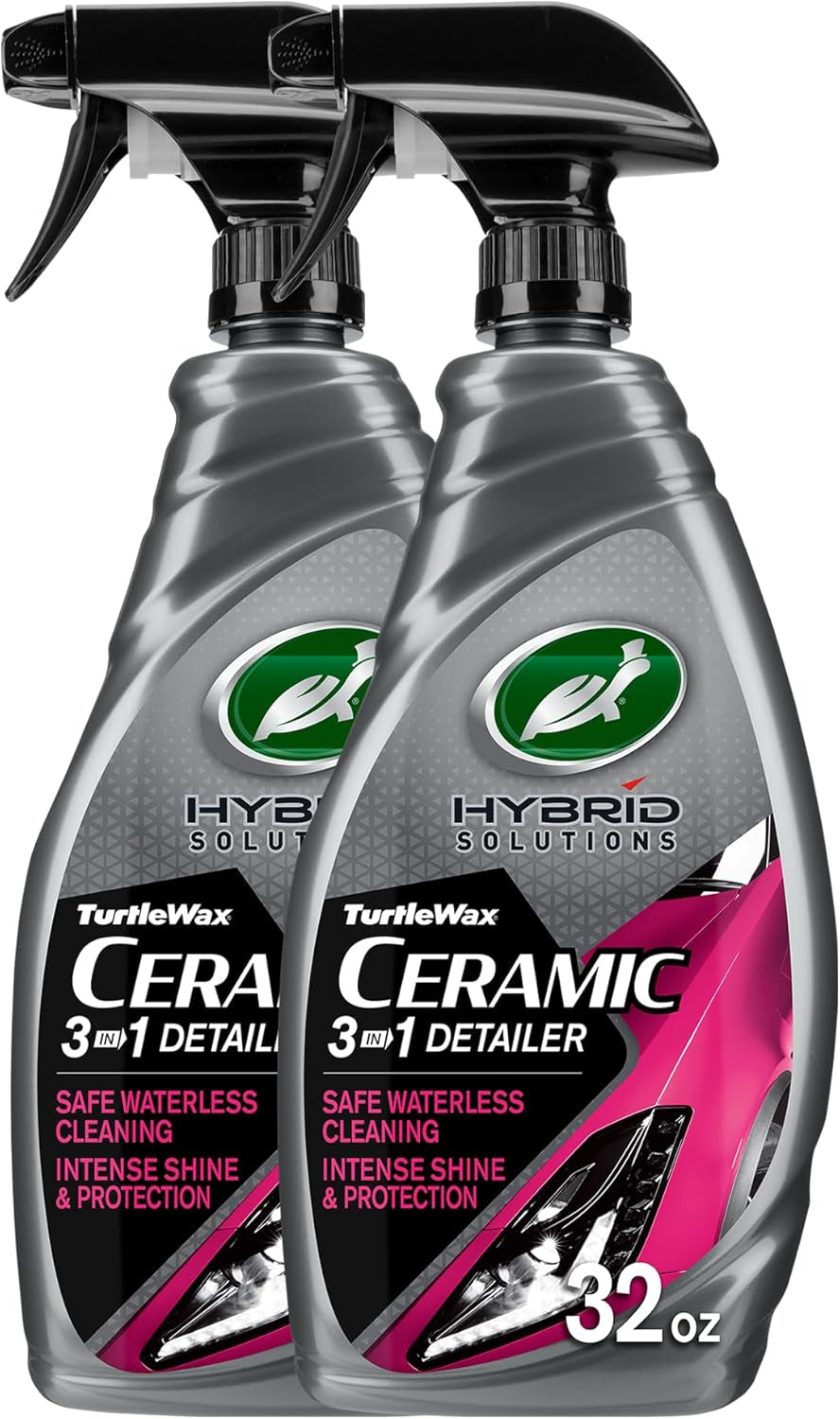 Turtle Wax Hybrid Solutions Ceramic 3-In-1 Car Detailer, Waterless Car Wash, Long-Lasting Hydrophobicwax Protection and High Gloss Shine, Safe for All Exterior Surfaces, 32 Oz (Pack of 1)