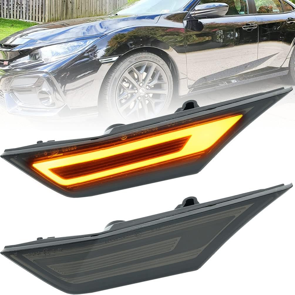 LED Civic Side Marker Lights Replacement for 2016-2022 H.Onda Civic Sedan Coupe Hatchback Amber LED DRL Parking Position Lamp Sidelights Driving Marker Signal Indicator Lights OEM H02551127N