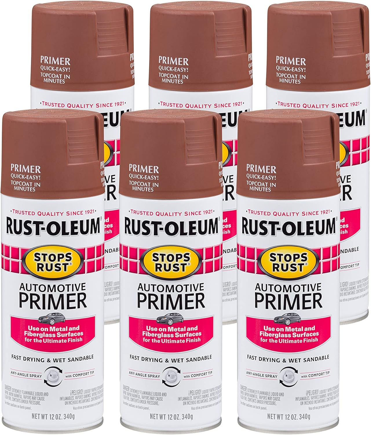 Rust-Oleum 2081830-6PK Stops Rust Automotive Primer Spray, 12 Oz, Flat Light Gray, 6 Pack