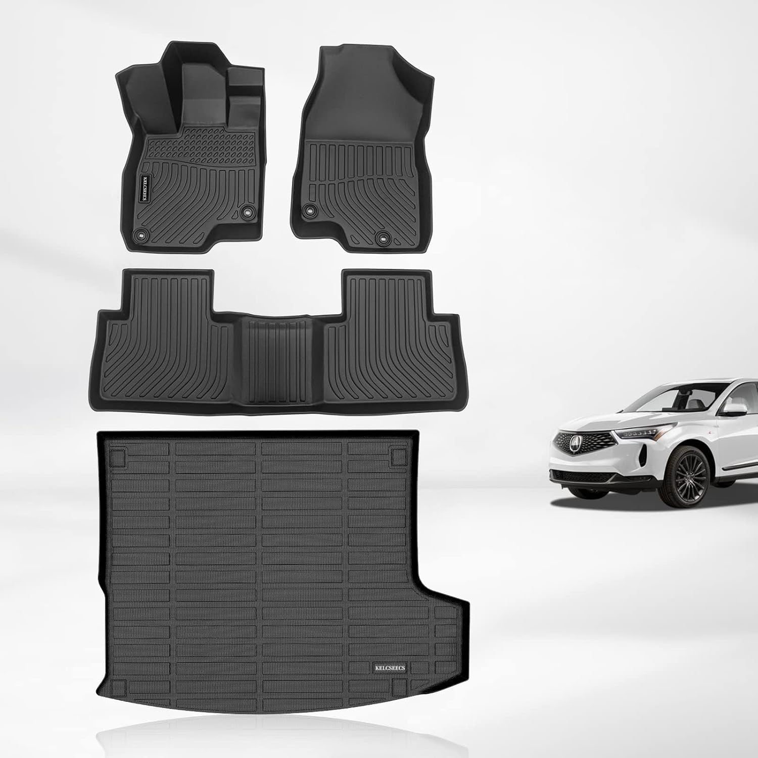 KELCSEECS® Floor Mats & Cargo Liner Custom for Acura RDX 2026 2025 2024 2023 2022 2021 2020 2019,All Weather Protection TPE Floor Liners Front& Rear Row Full Set Acura RDX Accessories Black