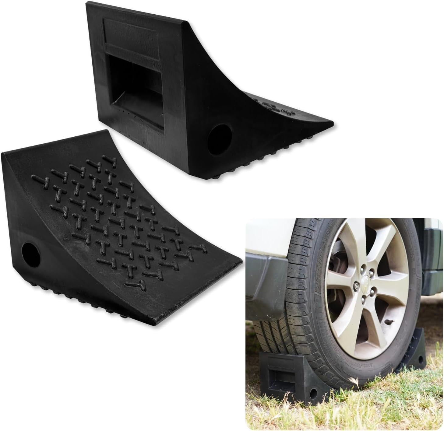 SECURITYMAN Heavy Duty Wheel Chocks (2 Pack) - Durable, Non-Slip, Solid Rubber Wheel Chocks for Boat Trailers, RV, Truck, Camper - Perfect on All Surfaces and in All Weather - Orange…
