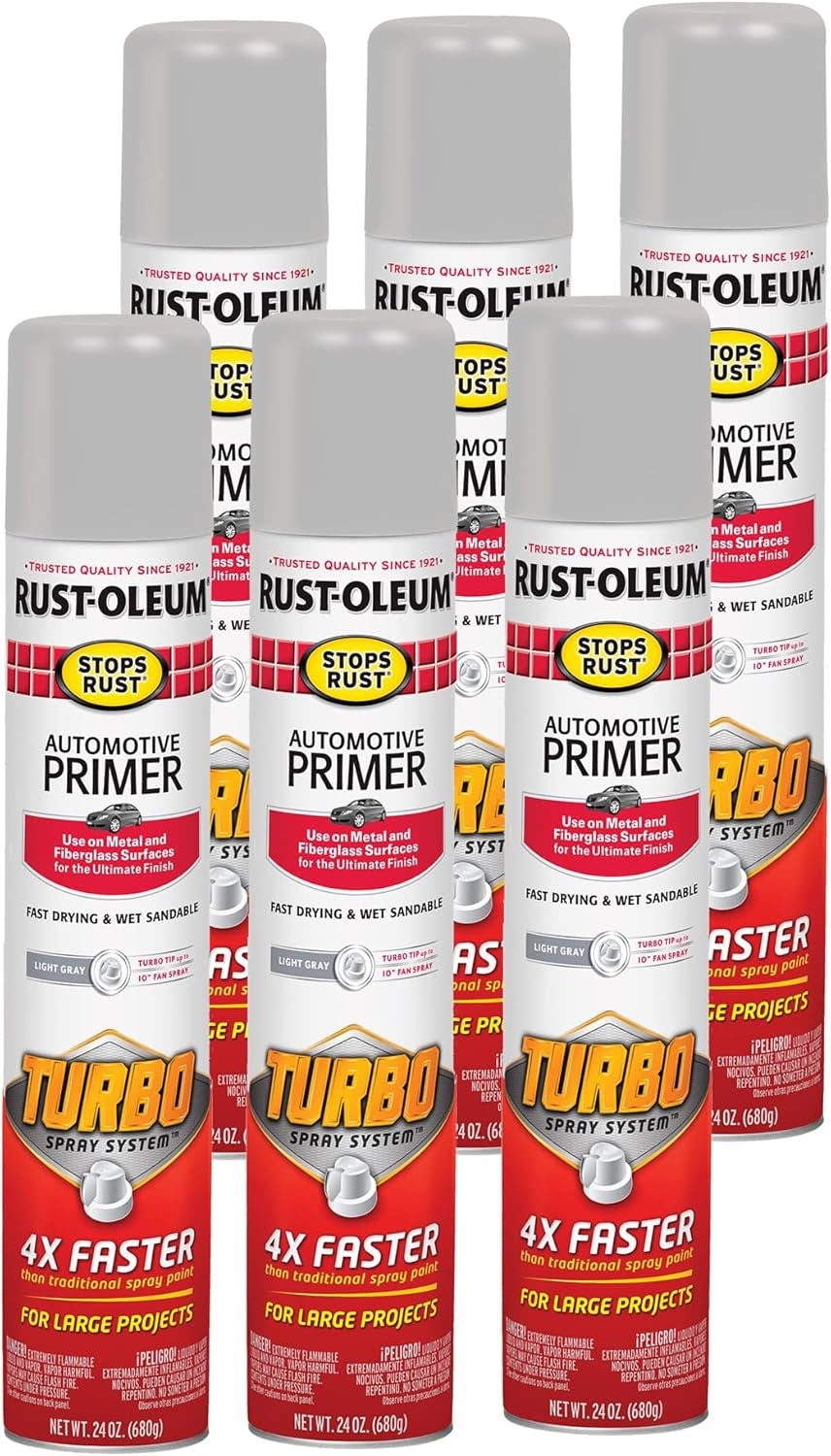 Rust-Oleum 2081830-6PK Stops Rust Automotive Primer Spray, 12 Oz, Flat Light Gray, 6 Pack