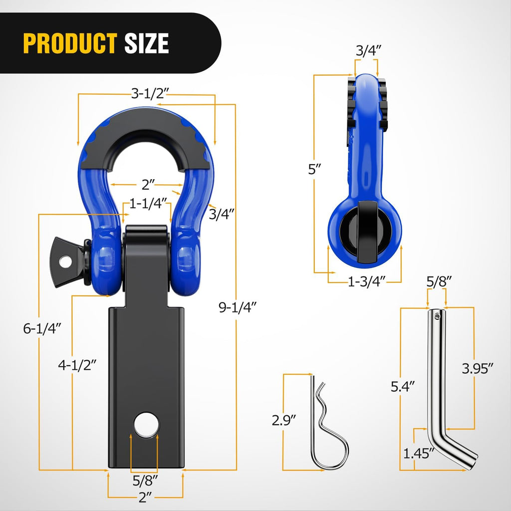 Nilight Shackle Hitch Receiver 2Inch 45000 Lbs Breaking Strength 3/4" D Ring Trailer Pin Heavy Duty Solid Recovery Towing Kit for Trucks Jeeps Off-Road