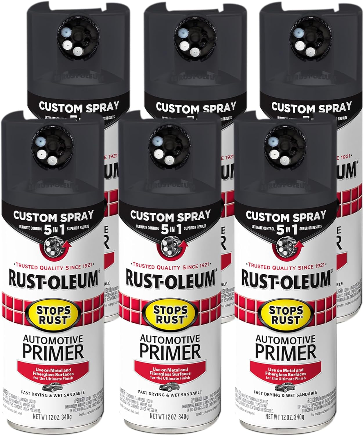 Rust-Oleum 2081830-6PK Stops Rust Automotive Primer Spray, 12 Oz, Flat Light Gray, 6 Pack