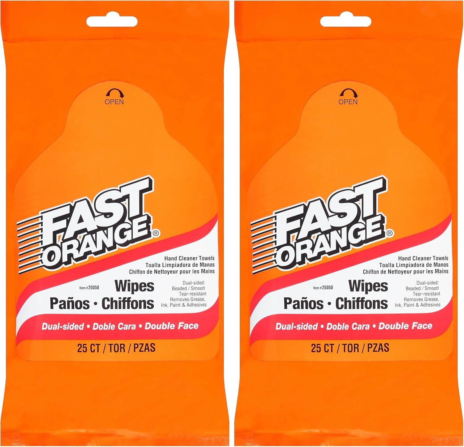 Fast Orange 25050 Hand Cleaner Wipes, Mechanic Wipes for Auto Shop, Heavy Duty Wipes, Removes Grease, Oil, Exhaust Fumes from Hands and Skin, 25 Count