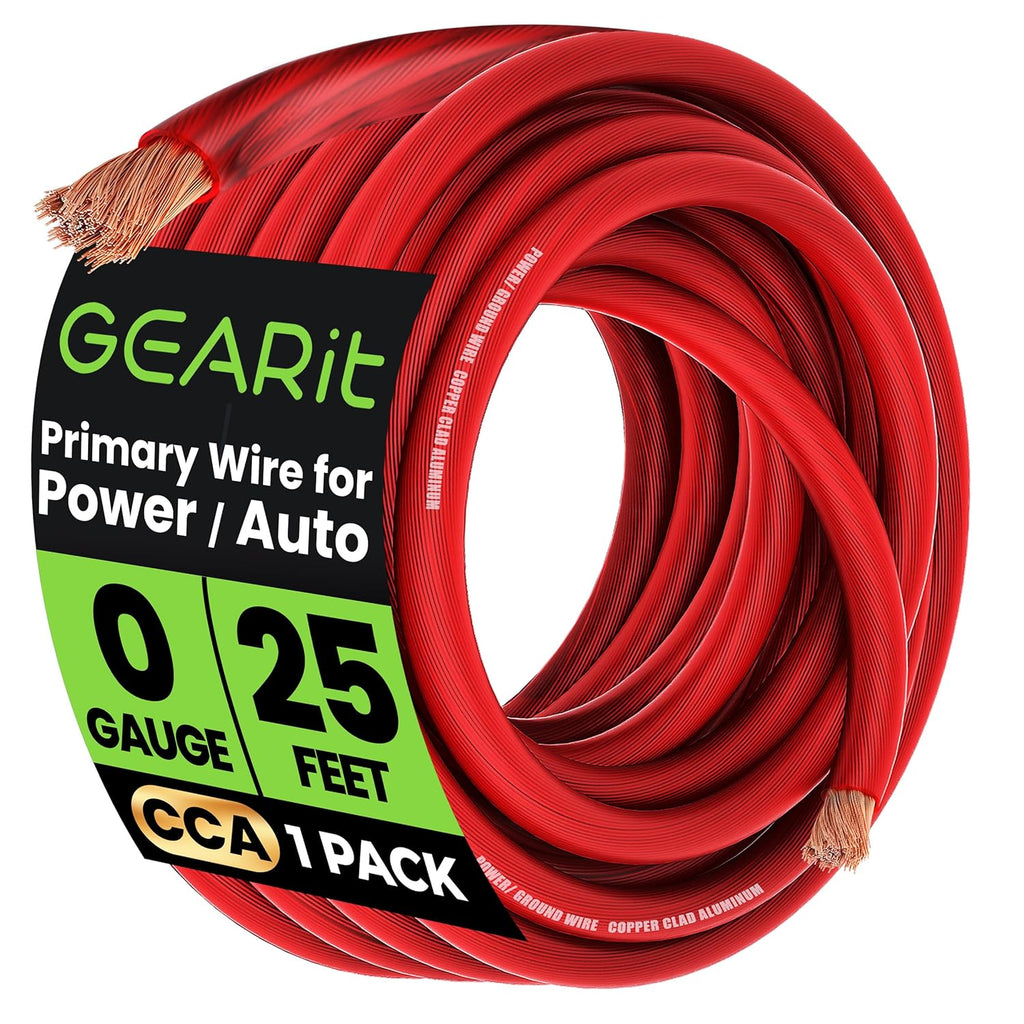 0 Gauge Wire CCA 25 Ft Red, 1/0 AWG Copper Clad Aluminum Ground Wire Battery Cable for Car Audio Amplifier, Subwoofer, Automotive Power & Ground Wiring