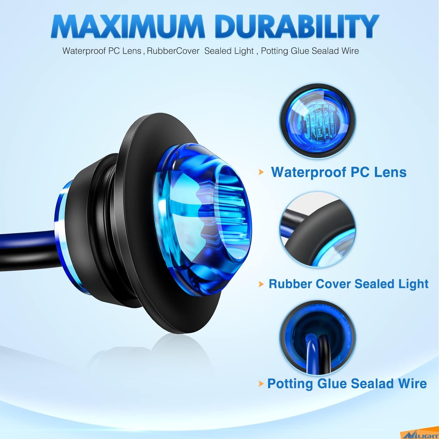 10 PCS 3/4 Inch round LED Clearance Light Front Rear Side Indicator Bullet Marker Lamp for Truck RV Car Bus Trailer Van Caravan Boat, Blue