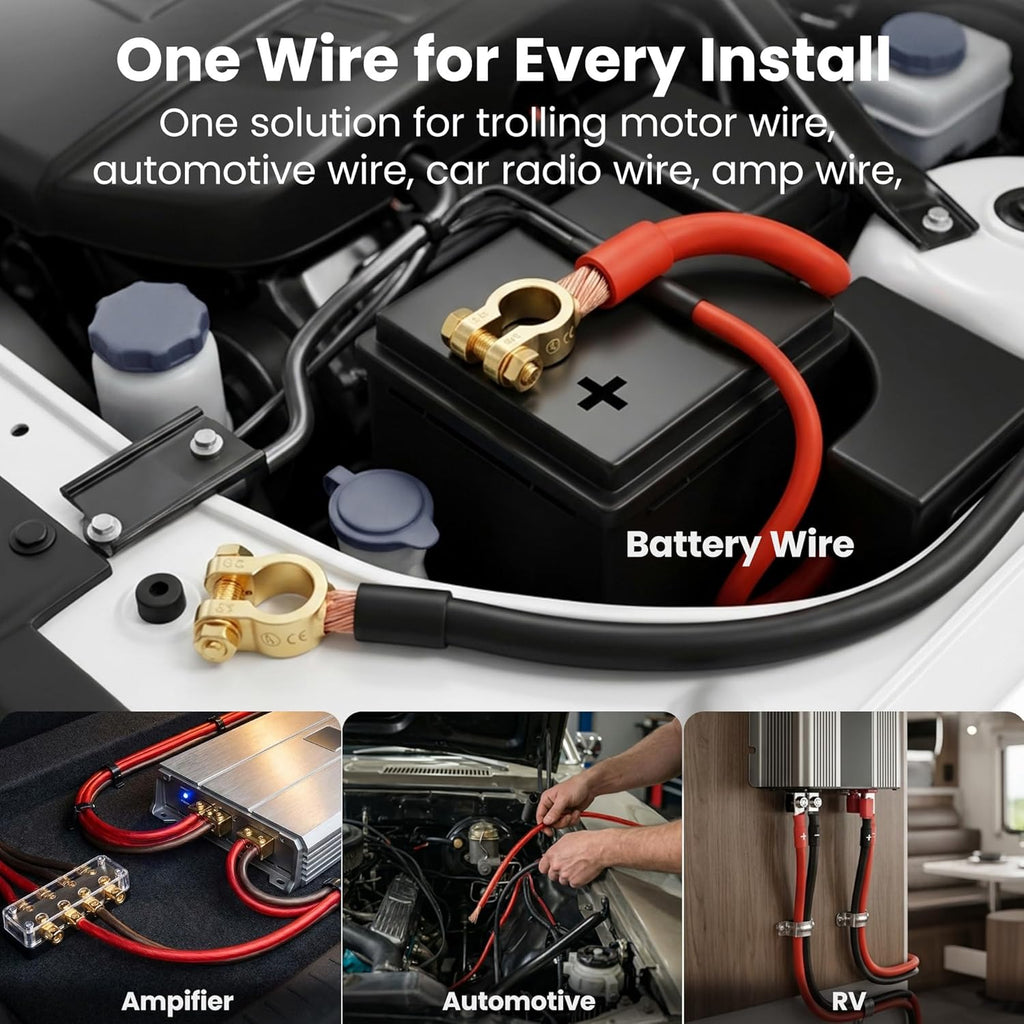 0 Gauge Wire CCA 25 Ft Red, 1/0 AWG Copper Clad Aluminum Ground Wire Battery Cable for Car Audio Amplifier, Subwoofer, Automotive Power & Ground Wiring
