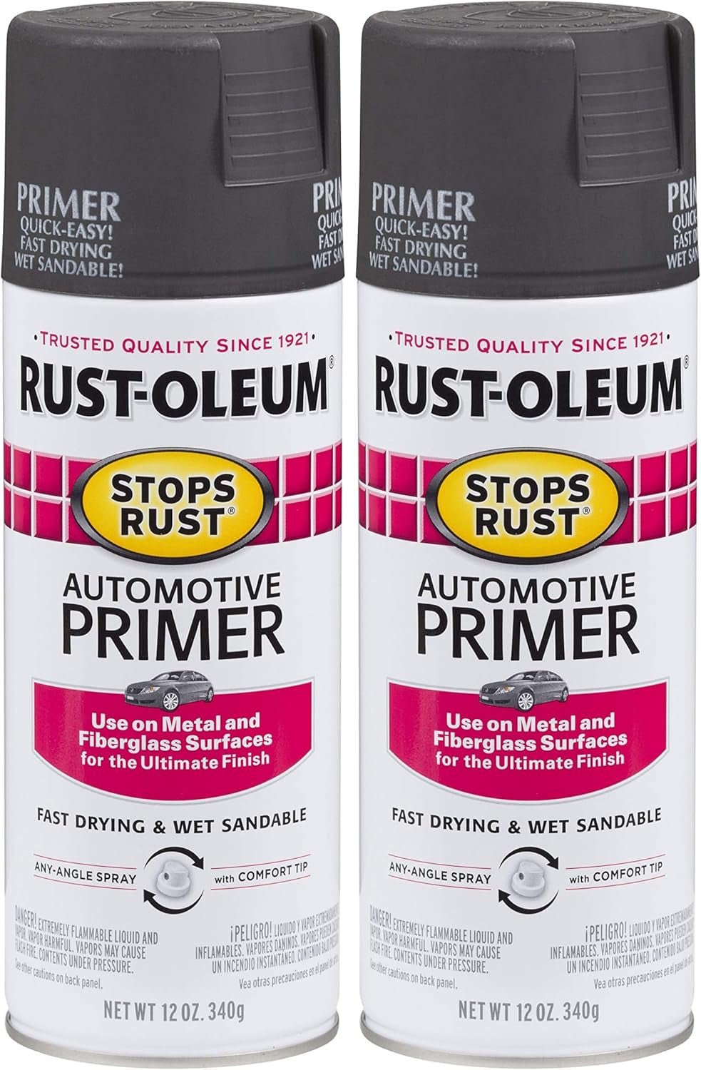 Rust-Oleum 2081830-6PK Stops Rust Automotive Primer Spray, 12 Oz, Flat Light Gray, 6 Pack