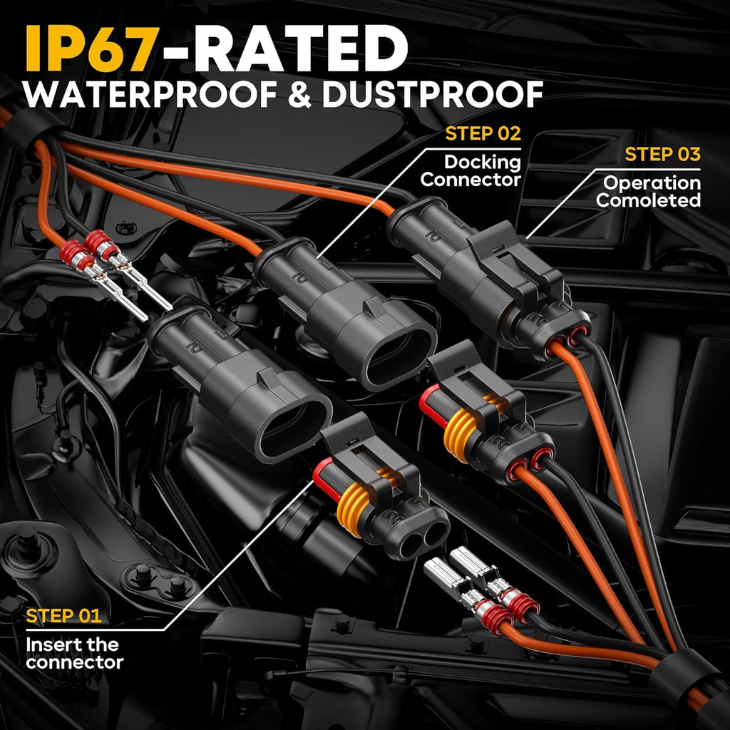 Waterproof Automotive Electrical Connectors Crimping Tool Kit, 1/2/3/4 Pin Waterproof Plugs, Ratchet Crimper for 24–14 AWG Wires, Includes Removal Tools for Car, Truck, RV, Boat Wiring Harness