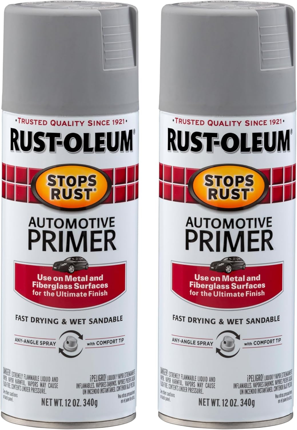 Rust-Oleum 2081830-6PK Stops Rust Automotive Primer Spray, 12 Oz, Flat Light Gray, 6 Pack