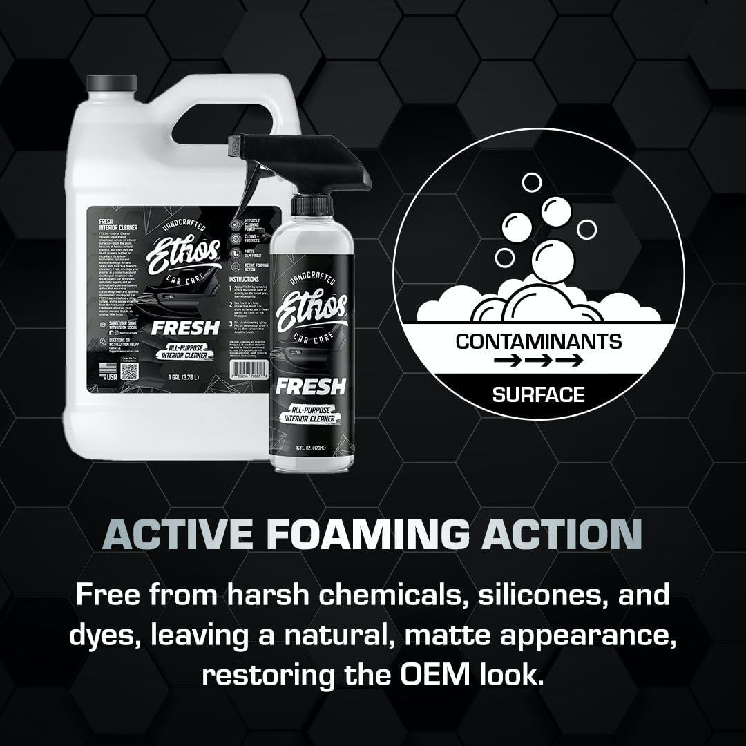 Ethos FRESH - All Purpose Interior Cleaner Car Detailing Kit, Detailing Spray - Car Interior Detailing - Interior Cleaner for Cars, Trucks, Suvs, Jeeps, Motorcycles, Rvs & More