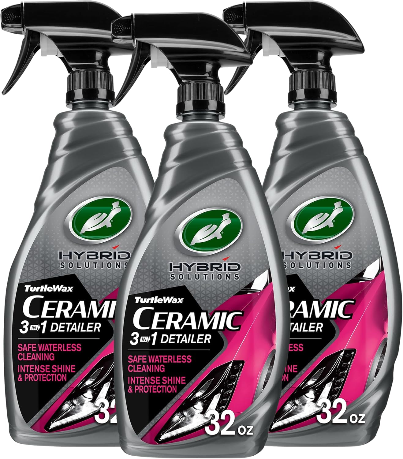 Turtle Wax Hybrid Solutions Ceramic 3-In-1 Car Detailer, Waterless Car Wash, Long-Lasting Hydrophobicwax Protection and High Gloss Shine, Safe for All Exterior Surfaces, 32 Oz (Pack of 1)