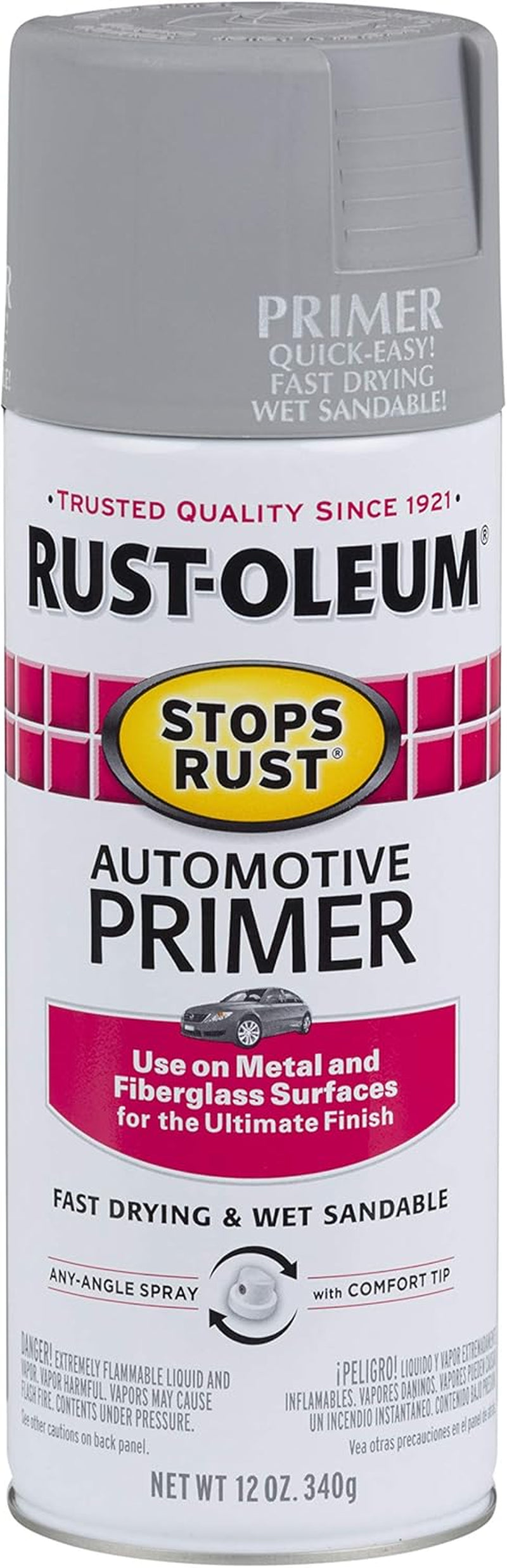 Rust-Oleum 2081830-6PK Stops Rust Automotive Primer Spray, 12 Oz, Flat Light Gray, 6 Pack