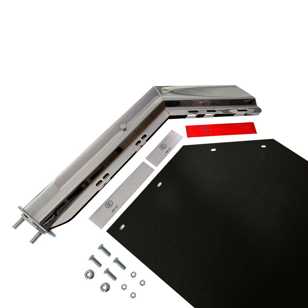 Pair Chrome Angled Spring Loaded Mud Flap Hanger 2.5" & Mud Flap for Semi Truck
