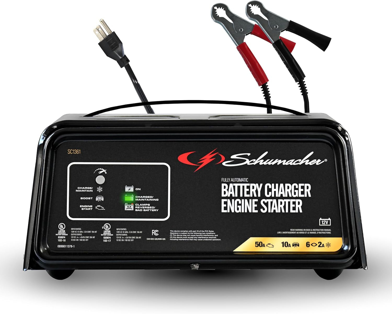 Schumacher Electric 50A 12V Car Battery Charger, Engine Starter & Maintainer - Fully Automatic Battery Charger for Cars, Trucks & Rvs - 6A Charge/ 2A Maintain & 10A Boost Modes - SC1361