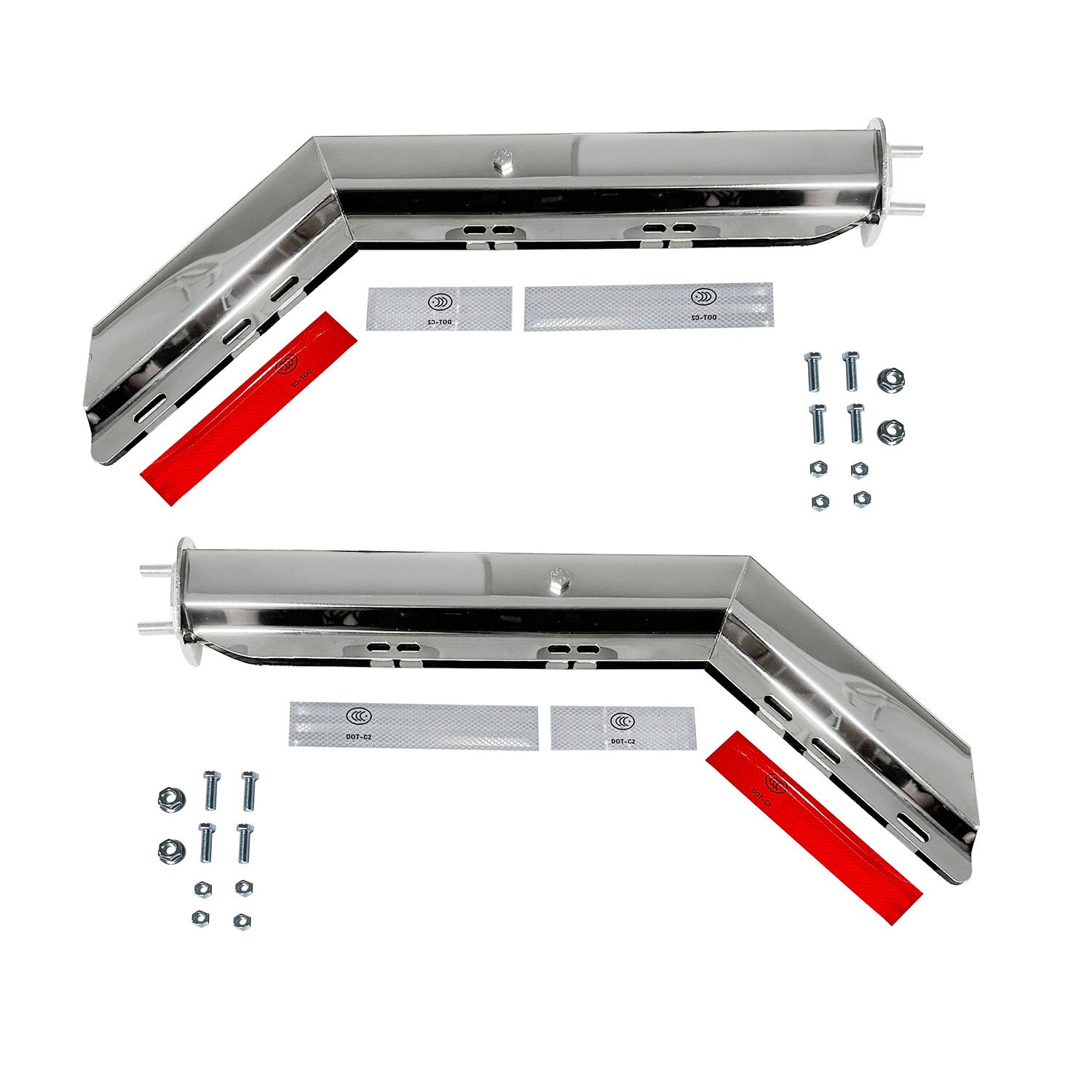 Pair Chrome Angled Spring Loaded Mud Flap Hanger 2.5" & Mud Flap for Semi Truck