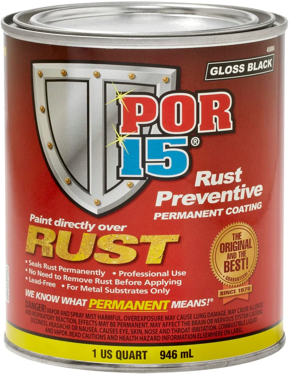 POR-15 Rust Preventive Coating, Stop Rust and Corrosion Permanently, Anti-Rust, Non-Porous Protective Barrier, 16 Fluid Ounces, Gloss Black