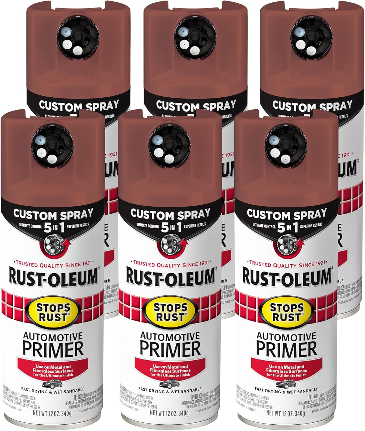Rust-Oleum 2081830-6PK Stops Rust Automotive Primer Spray, 12 Oz, Flat Light Gray, 6 Pack