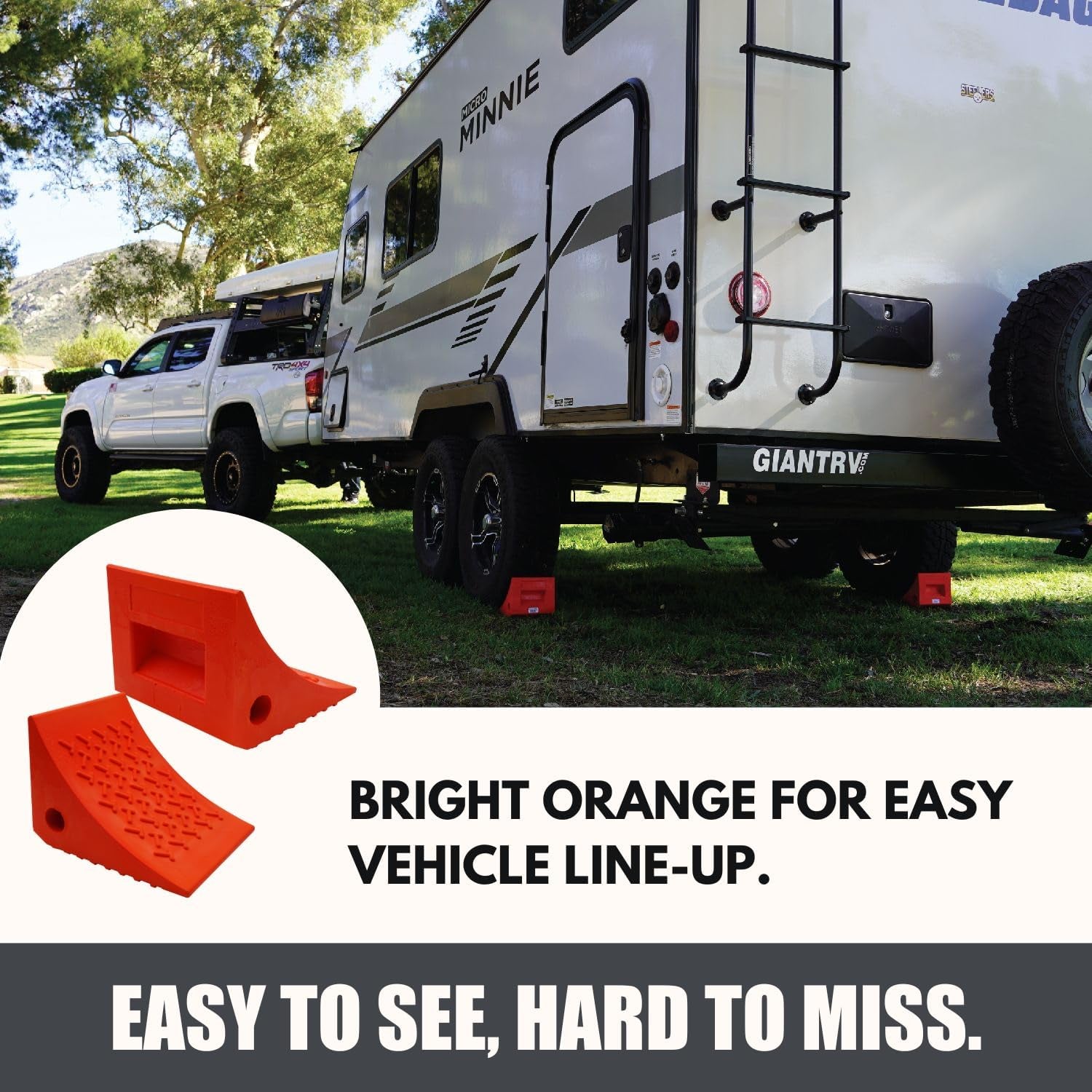 SECURITYMAN Heavy Duty Wheel Chocks (2 Pack) - Durable, Non-Slip, Solid Rubber Wheel Chocks for Boat Trailers, RV, Truck, Camper - Perfect on All Surfaces and in All Weather - Orange…