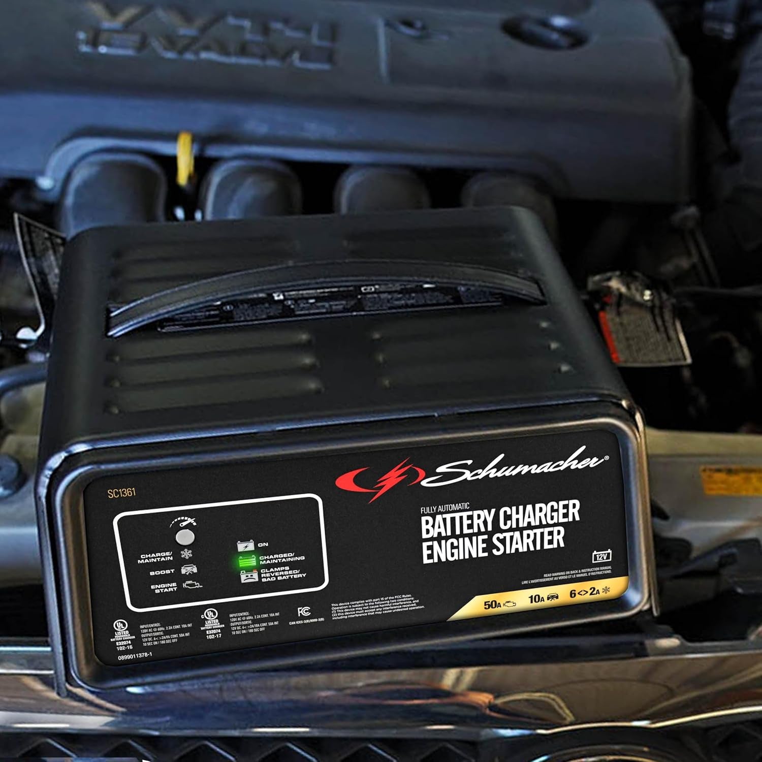 Schumacher Electric 50A 12V Car Battery Charger, Engine Starter & Maintainer - Fully Automatic Battery Charger for Cars, Trucks & Rvs - 6A Charge/ 2A Maintain & 10A Boost Modes - SC1361