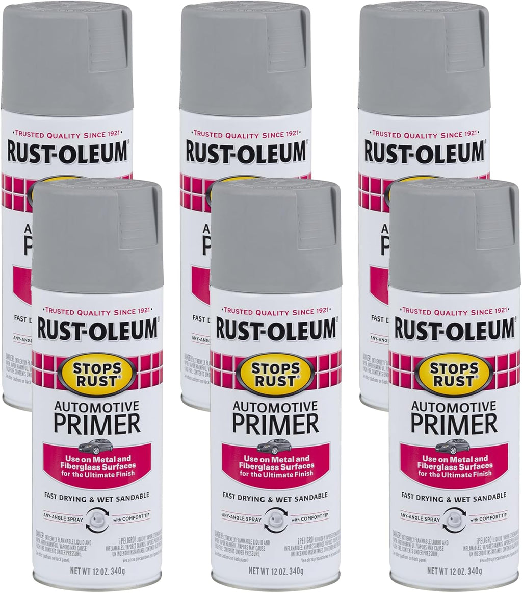 Rust-Oleum 2081830-6PK Stops Rust Automotive Primer Spray, 12 Oz, Flat Light Gray, 6 Pack