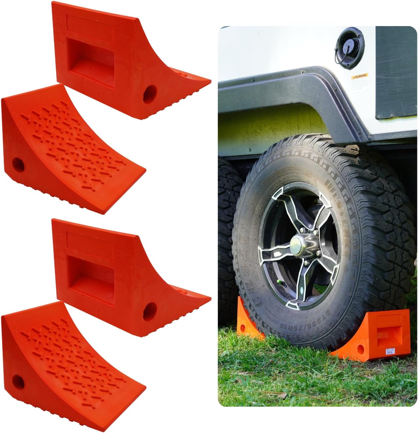 SECURITYMAN Heavy Duty Wheel Chocks (2 Pack) - Durable, Non-Slip, Solid Rubber Wheel Chocks for Boat Trailers, RV, Truck, Camper - Perfect on All Surfaces and in All Weather - Orange…