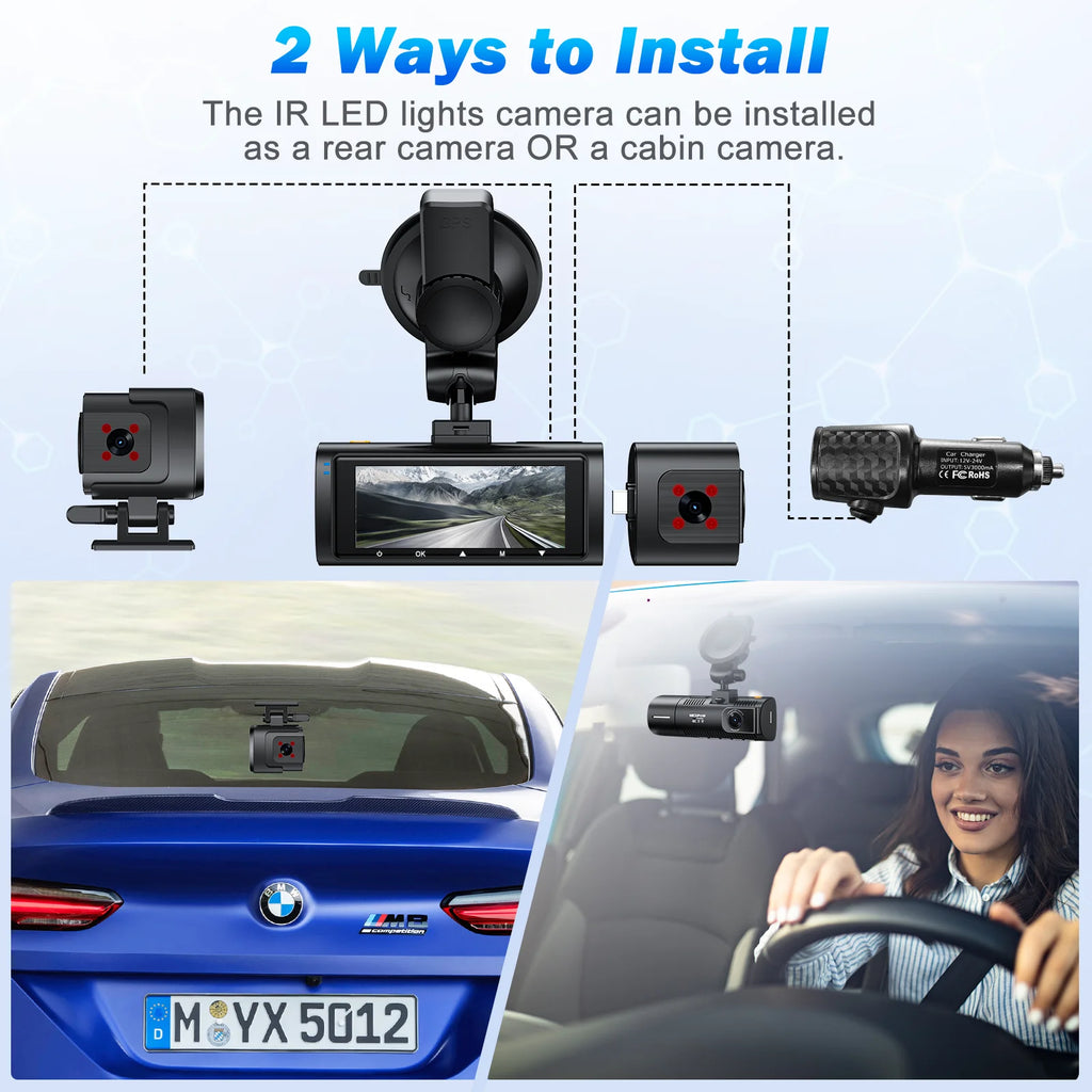 Dash Cam Front and Rear, 4K Full HD Dash Camera with Built-In Wifi GPS, Super Night Vision, WDR, 24H Parking Mode, 32GB Card Included